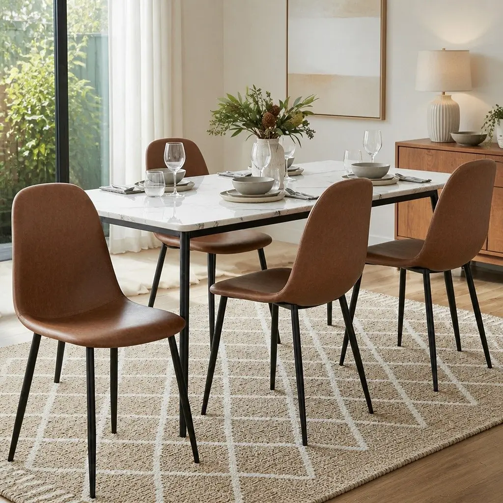 Dining Chair Brown Set of 4 Retro Kitchen Lounge Cafe Accent Chairs PU Leather