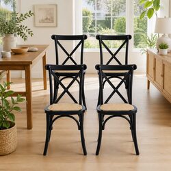 Concise Set of 4 Wooden Frame Rattan Chairs