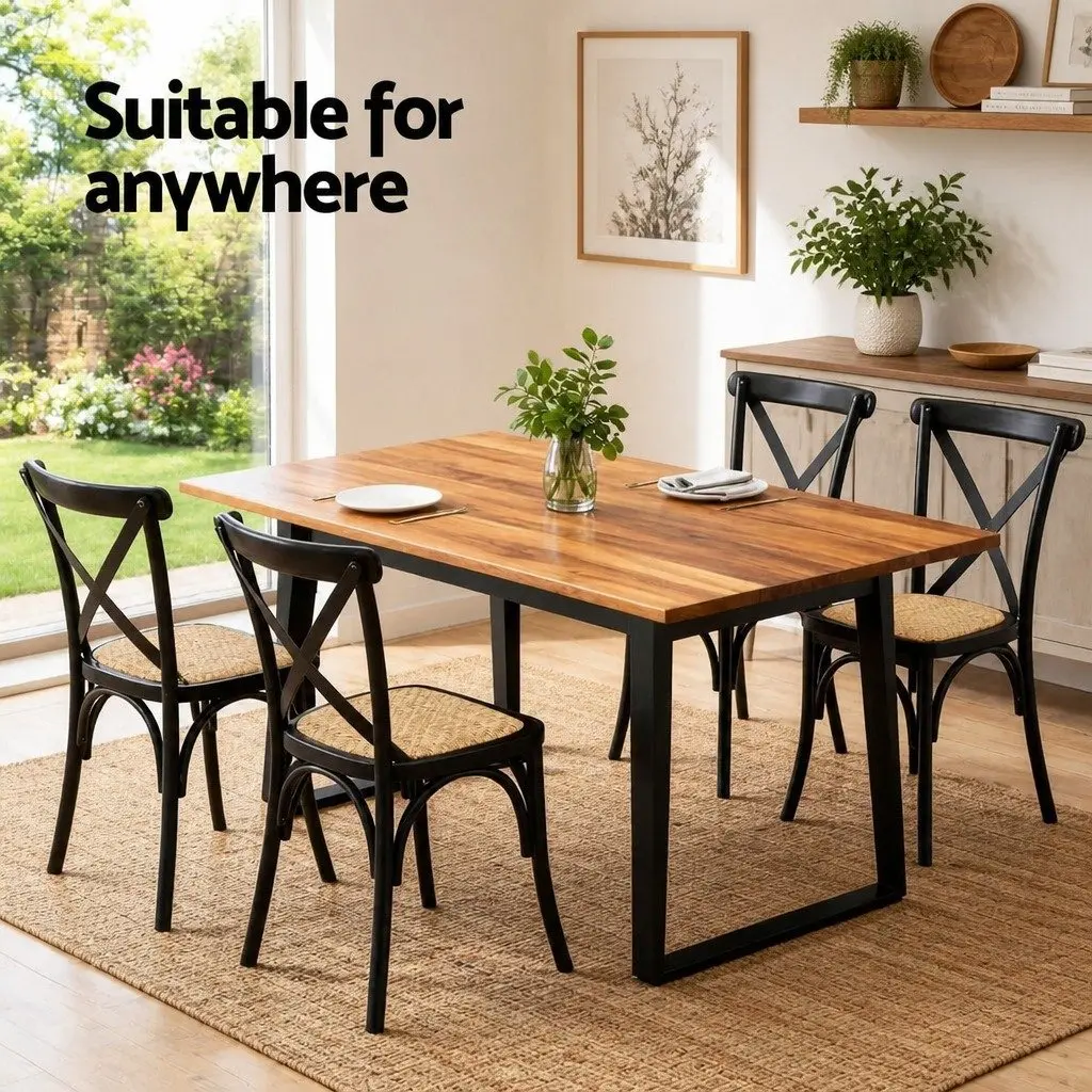 Dining Chairs Black 4 Piece Rattan Seat Wooden Frame Ergonomic Curved Backrest