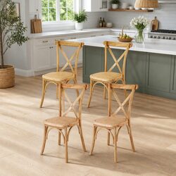 Dining Chair Set of 4 with Durable Rattan and Wood Frame