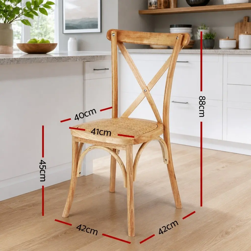 Dining Chairs Natural 4 Piece Rattan Seat Wooden Frame Ergonomic Backrest