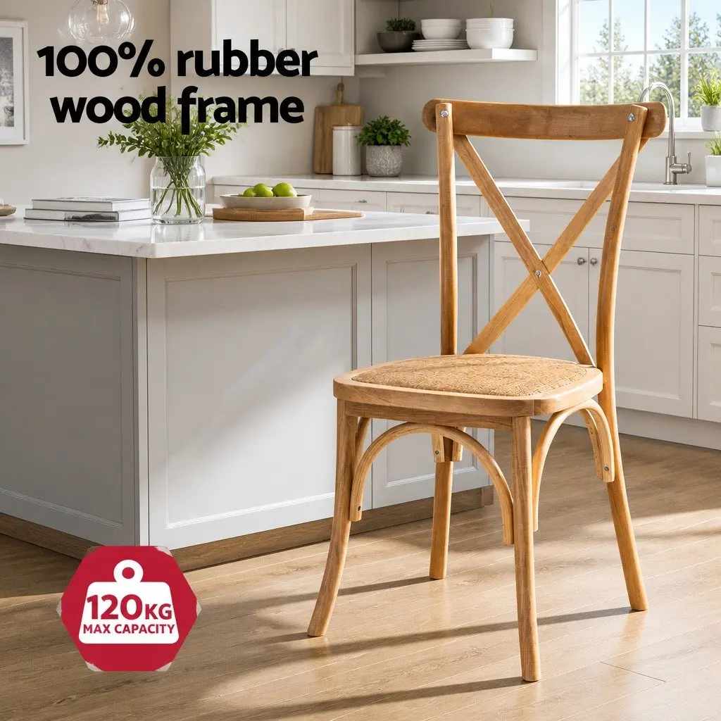 Dining Chairs Natural 4 Piece Rattan Seat Wooden Frame Ergonomic Backrest