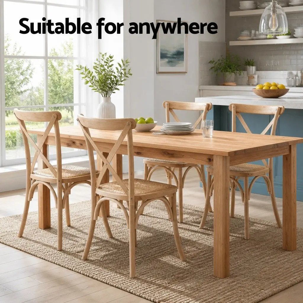 Dining Chairs Natural 4 Piece Rattan Seat Wooden Frame Ergonomic Backrest