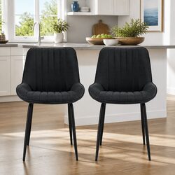 Dining Chairs Set of 2 Retro Kitchen Lounge Accent Seats Black Metal Legs