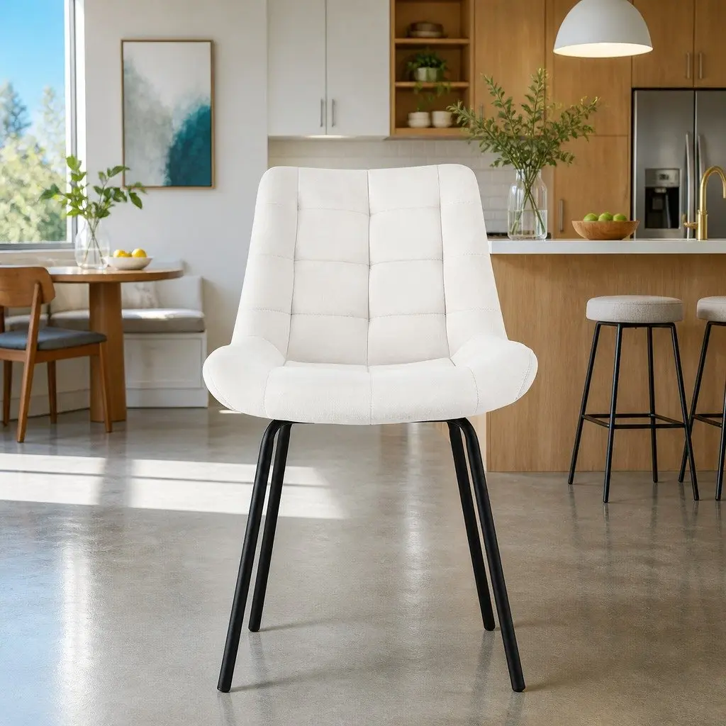 Dining Chairs Set of 2 Velvet Tufted Kitchen Lounge Accent Beige Modern