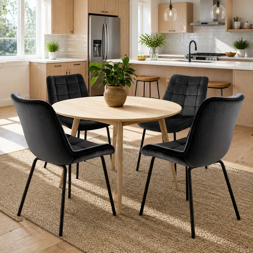 Dining Chairs Velvet Tufted Kitchen Lounge Accent Chair Black Metal Legs Set of