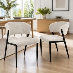 Concise Set of 2 Beige Linen Dining Chairs