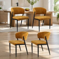 Dining Chair Set of 4 Soft Yellow Upholstered Linen Design