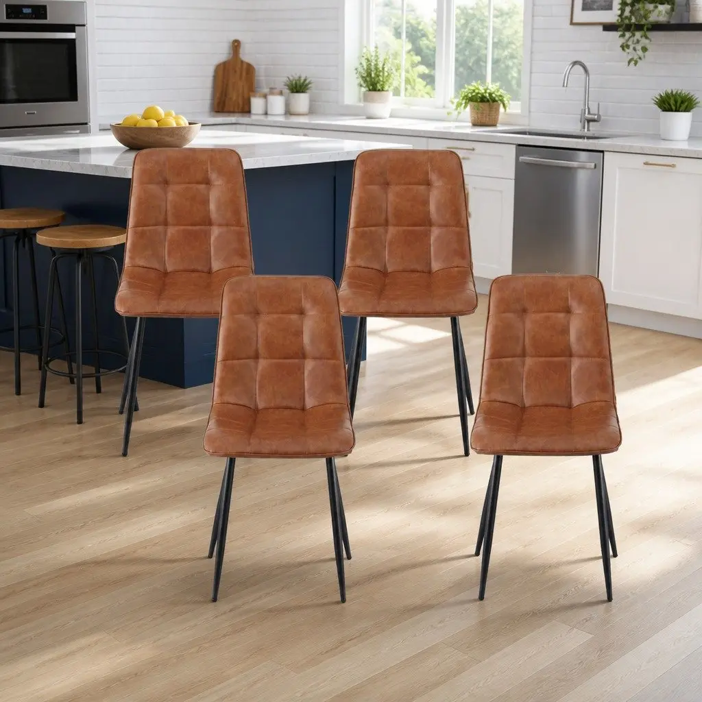 Dining Chairs Set of 4 Retro Kitchen Lounge Cafe Accent Seats Brown