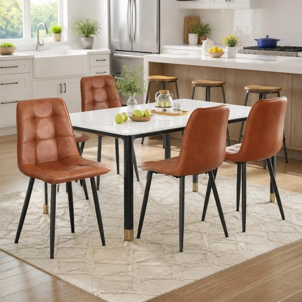 Dining Chairs Set of 4 Retro Kitchen Lounge Cafe Accent Seats Brown