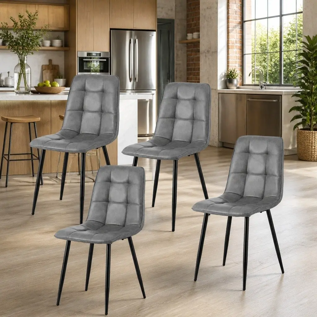 Set of 4 Grey Dining Chairs with Metal Legs
