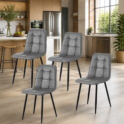 Set of 4 Grey Dining Chairs with Metal Legs