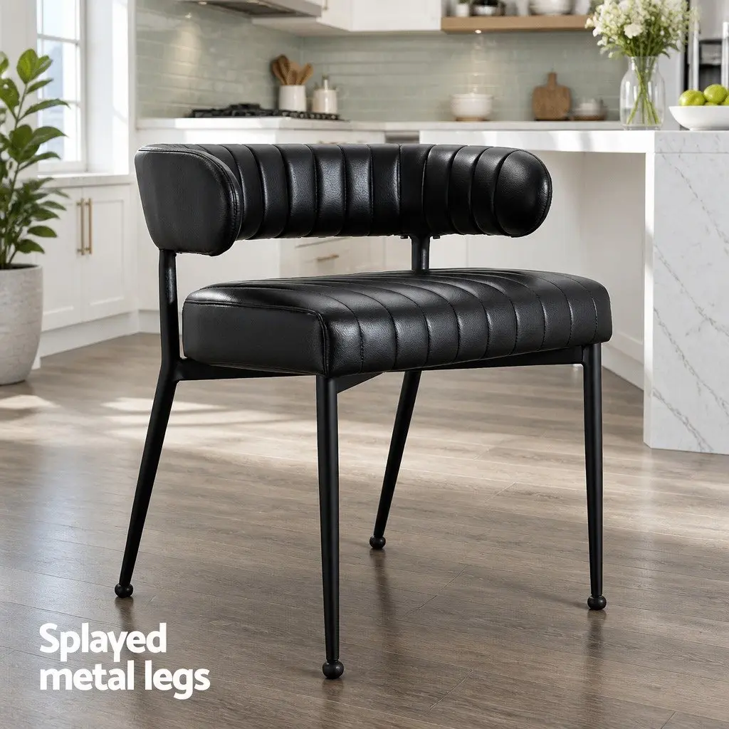 Dining Chairs Black Set of 4 PU Leather Upholstered Padded Seat Metal Frame