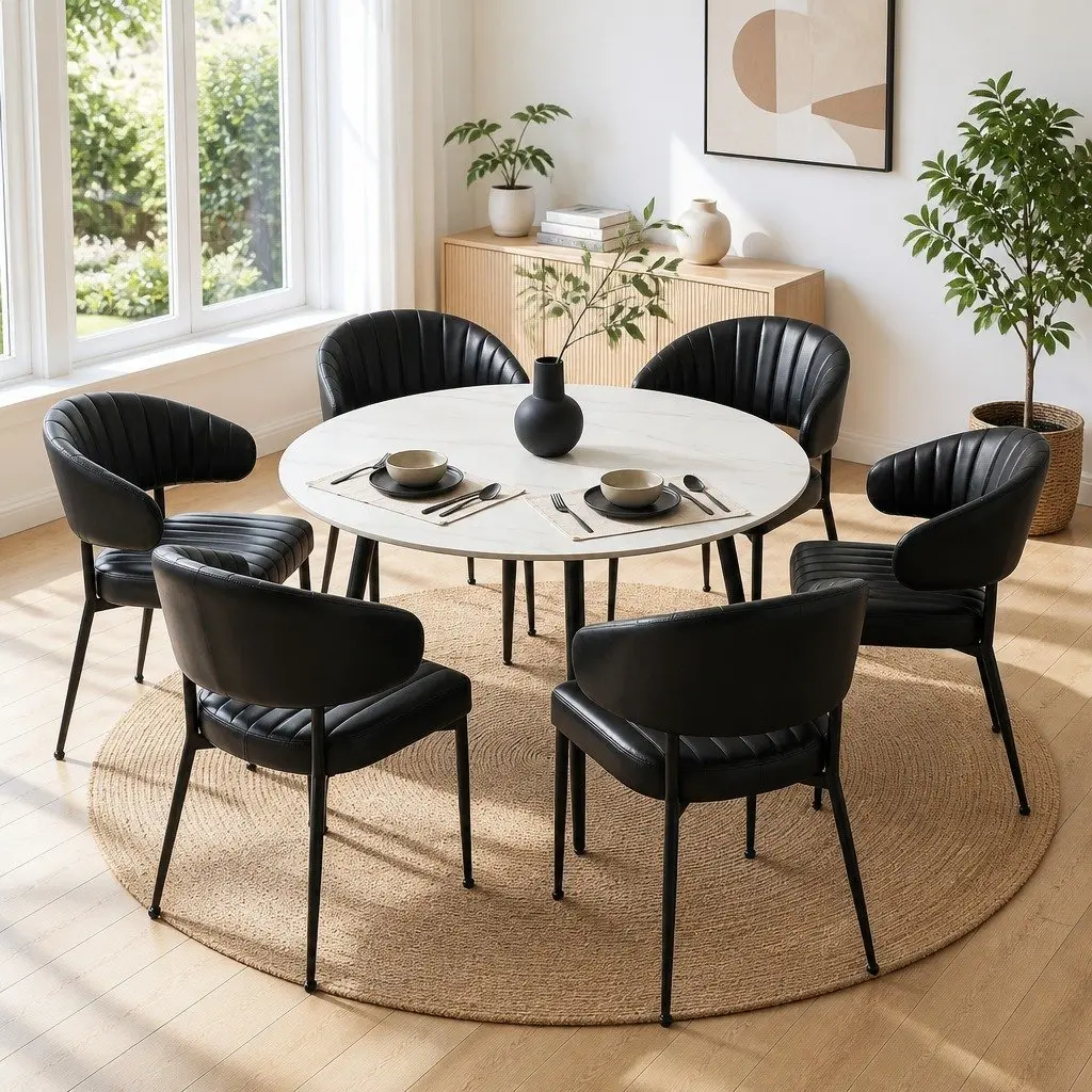 Dining Chairs Black 6 Piece Padded Cushion Metal Frame