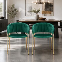Chic Velvet Green Dining Chairs: Set of 2 with Metal Frame