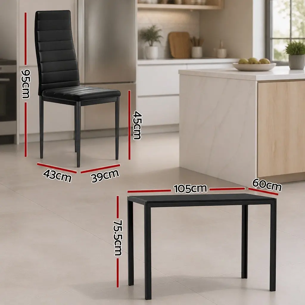 Dining Table and 4 Chairs Set Black Rectangular Kitchen Dining Room Furniture