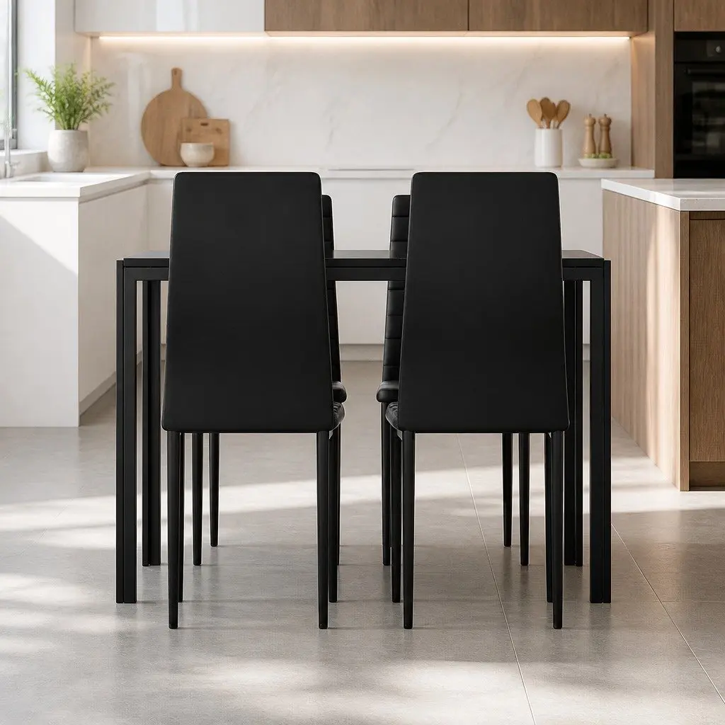 Dining Table and 4 Chairs Set Black Rectangular Kitchen Dining Room Furniture