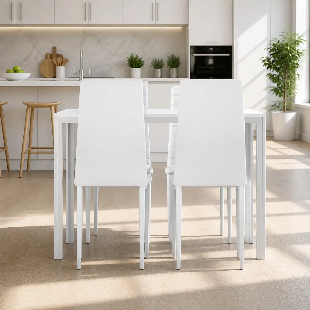 Dining Set 5 Piece White Dining Table and 4 Chairs Kitchen Room Furniture