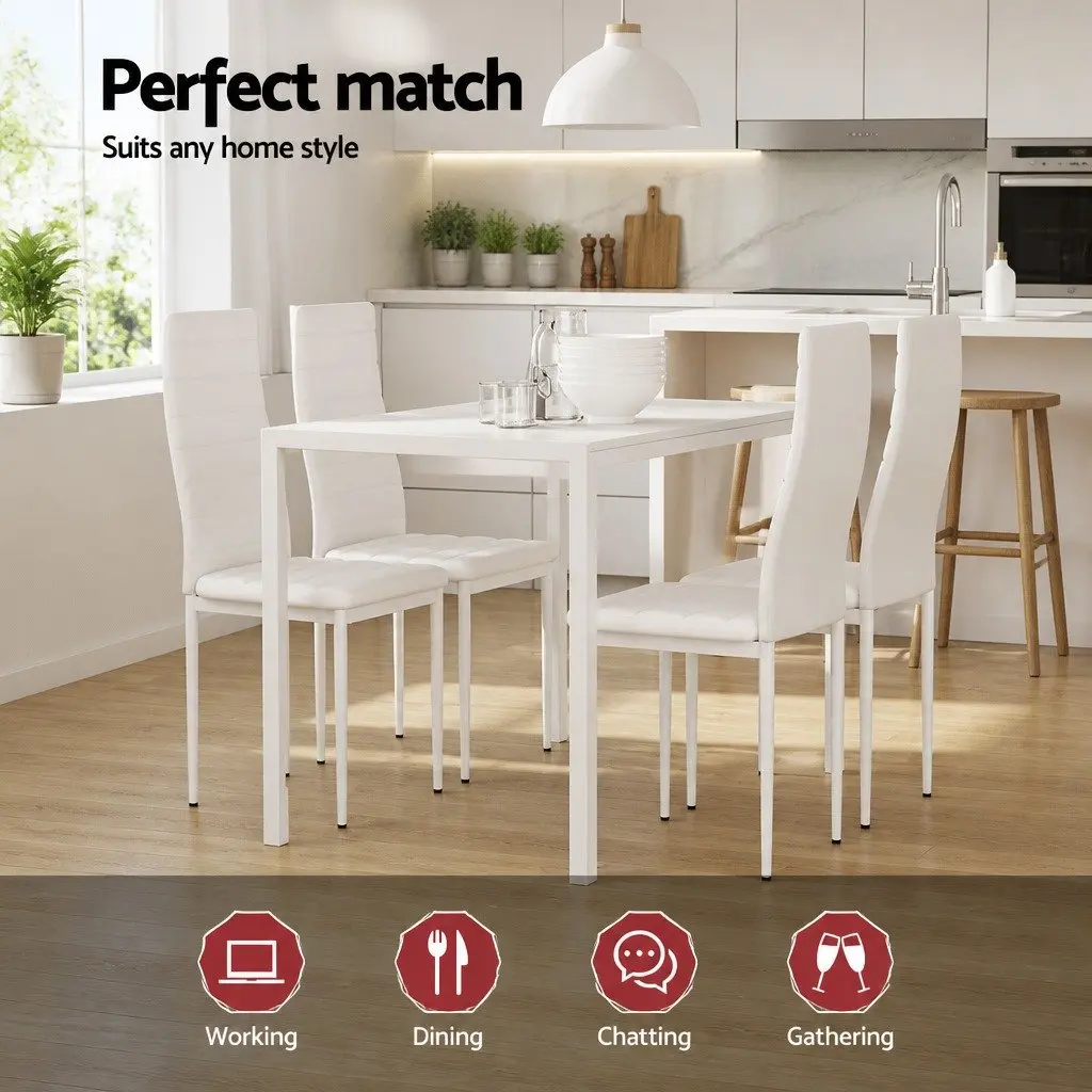 Dining Set 5 Piece White Dining Table and 4 Chairs Kitchen Room Furniture