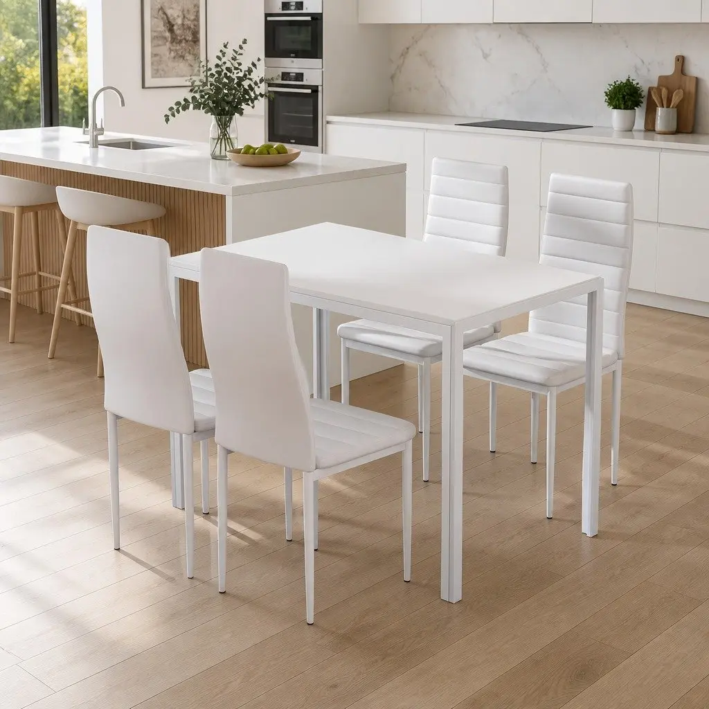 Dining Set 5 Piece White Dining Table and 4 Chairs Kitchen Room Furniture
