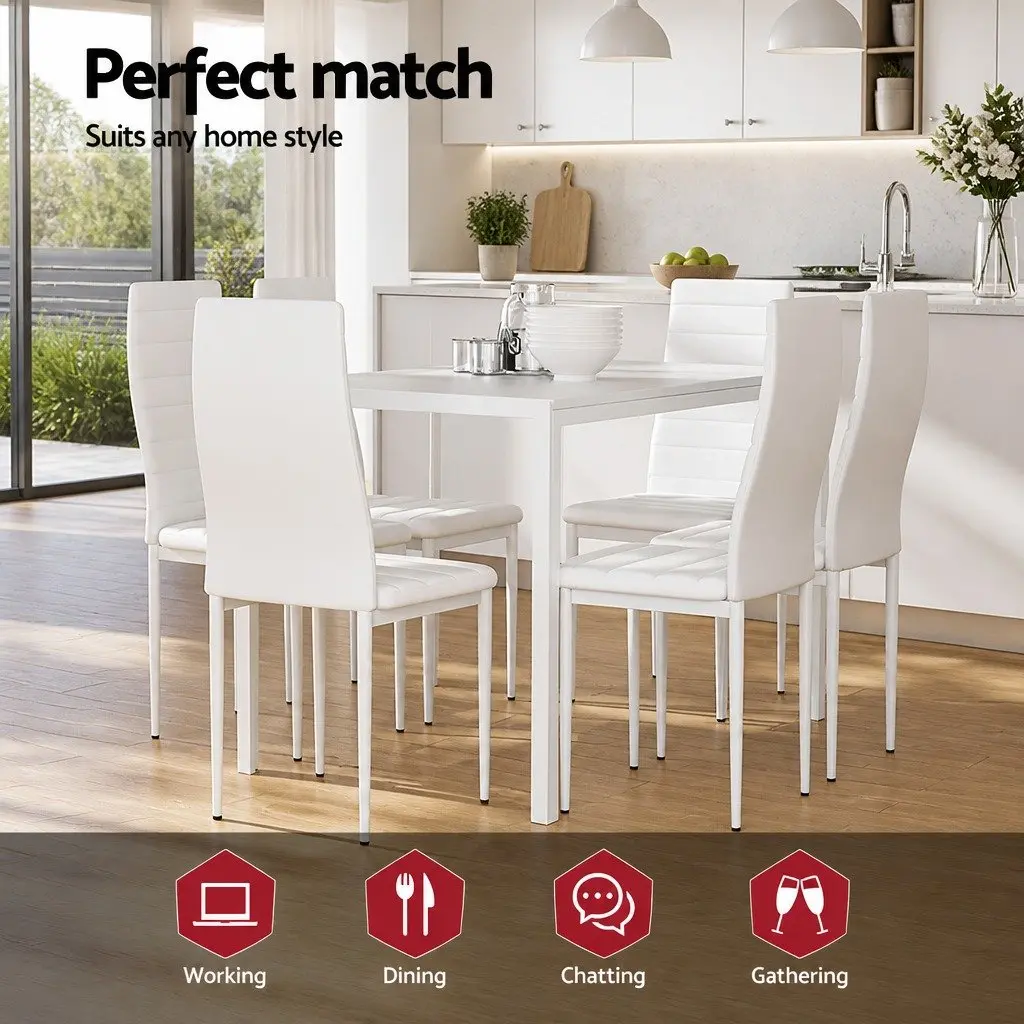 Dining Table and 6 Chairs Set Of 7 White Rectangular Kitchen Dining Room Set