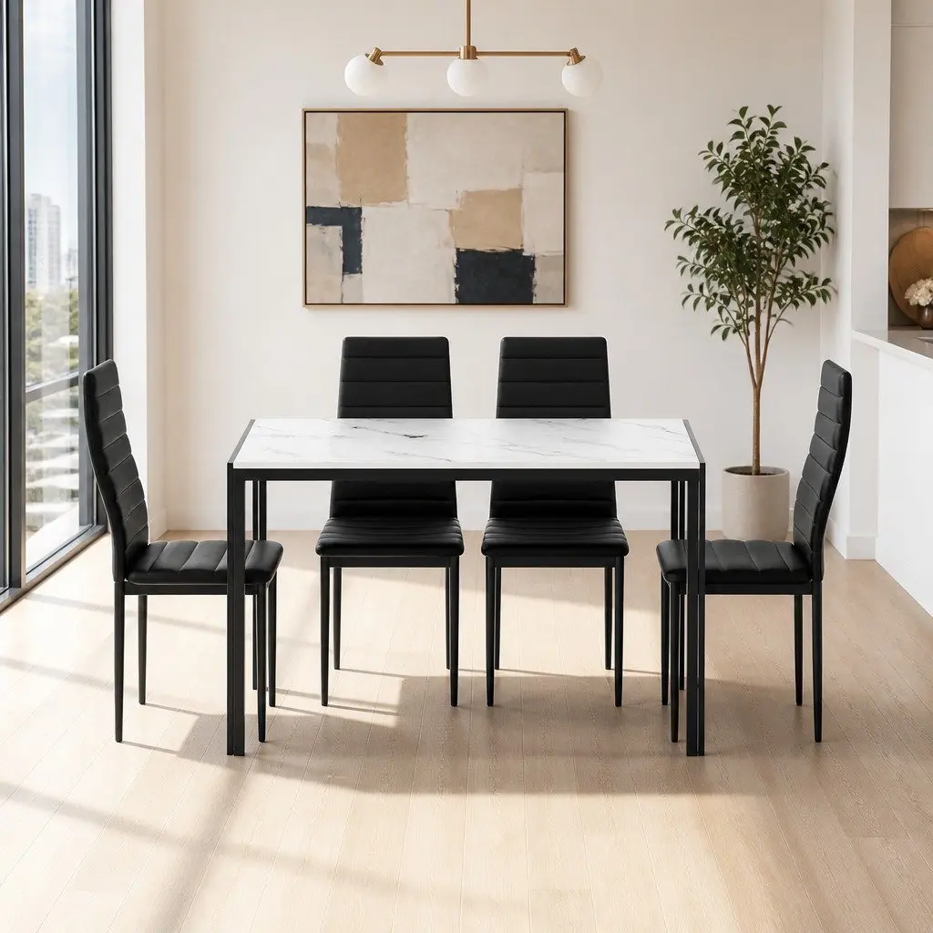 Dining Set with Marble Effect Table and Chairs