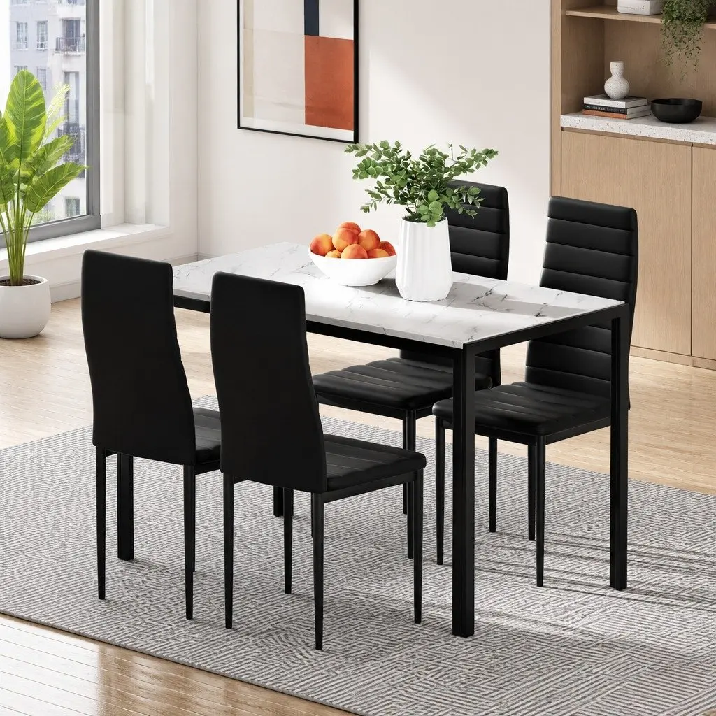 Dining Table and 4 Chairs Set Marble Effect Contemporary Design White Grey