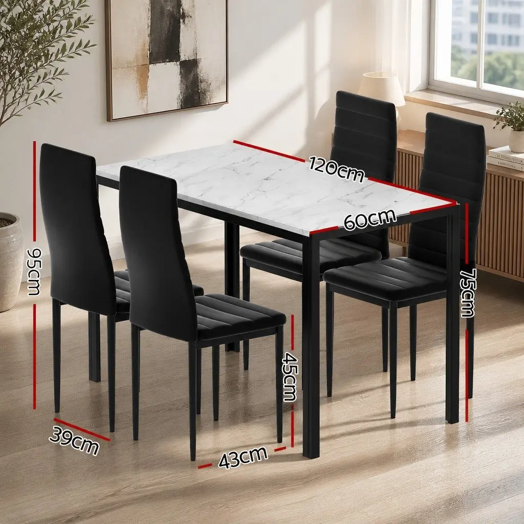 Dining Table and 4 Chairs Set Marble Effect Contemporary Design White Grey
