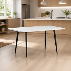 1.5M Dining Table Marble Effect White Grey Kitchen Furniture Seats 4-6 People