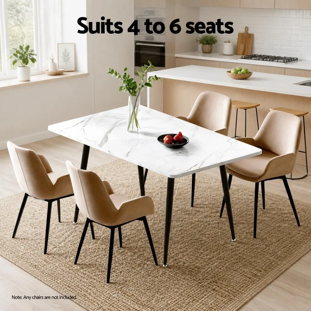 Dining Table White Grey 1.5M Marble Effect Sturdy Metal Legs Seats 4-6 People
