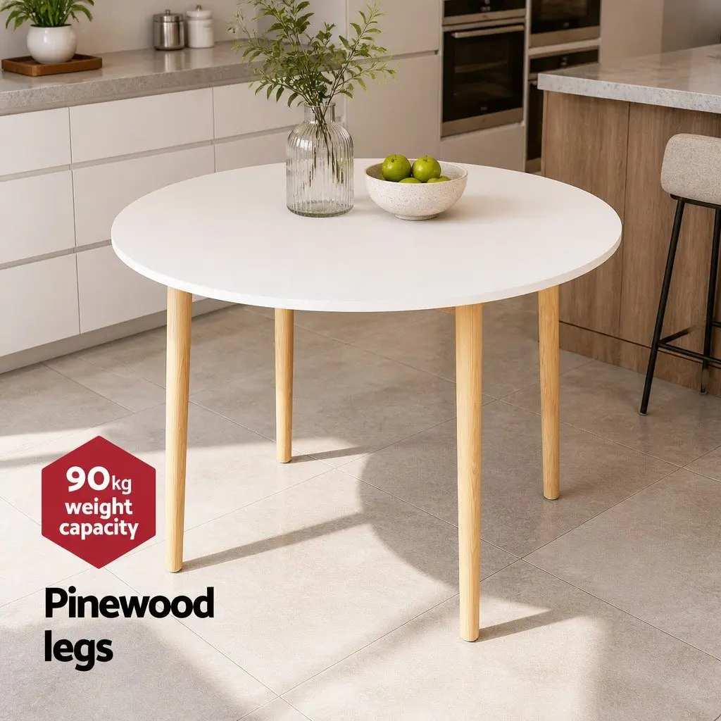 Round Dining Table White 108CM Nordic Style Seats 4-6 Easy Assembly