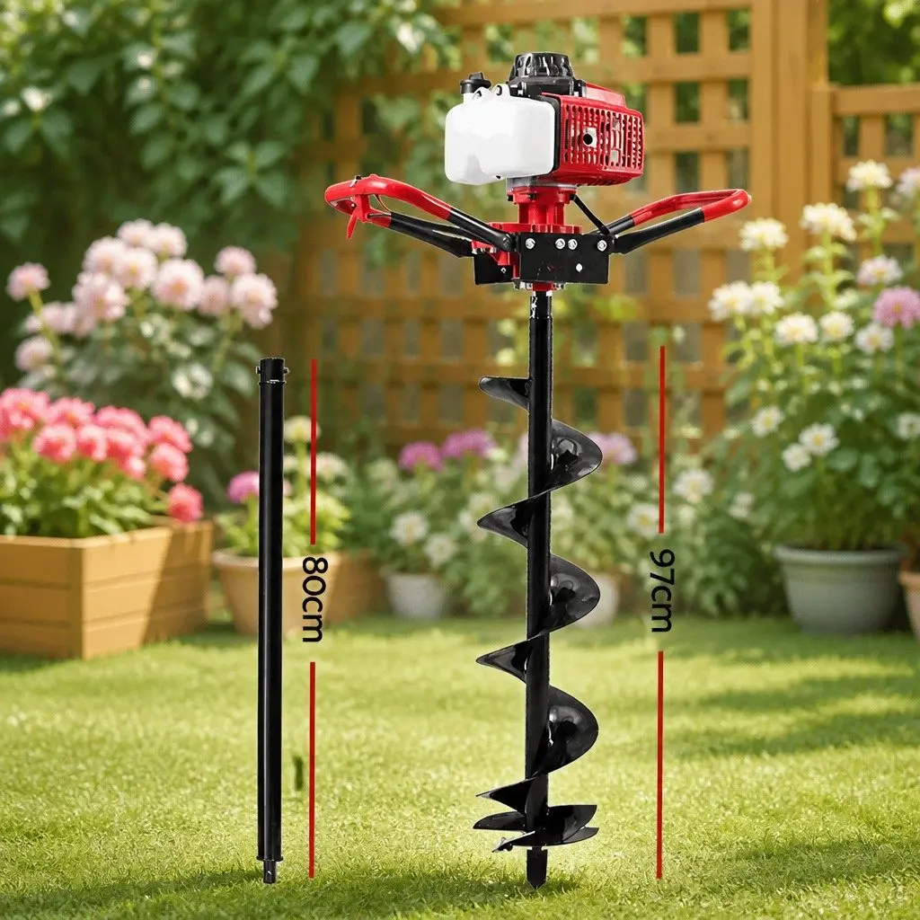 Post Hole Digger 200mm Petrol Auger Drill 63cc Engine Extension Bits Tools