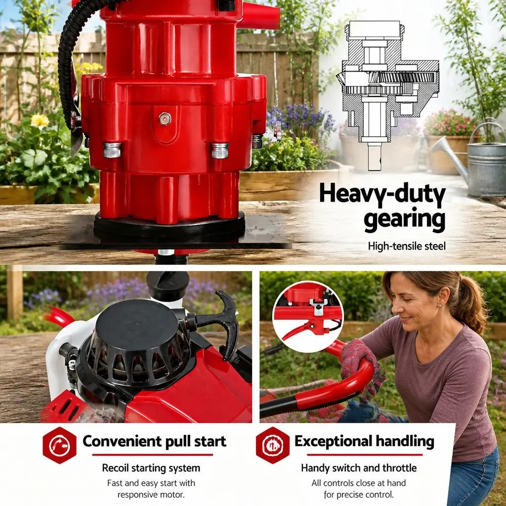 Post Hole Digger Petrol Red 63cc 2-Stroke Engine Motor 7500RPM Boring Auger