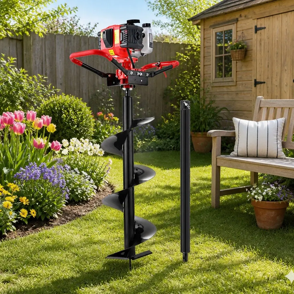 Post Hole Digger Black 300mm Heavy Duty Steel Auger with 65cc Engine and Anti-Vibration Handle
