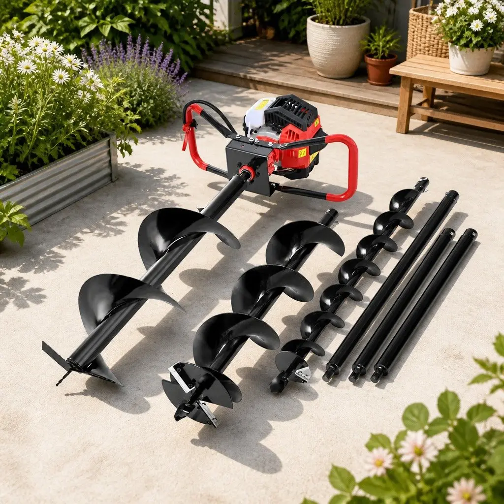 Post Hole Digger 65cc Petrol Engine Auger Drill Kit Heavy-duty Vertical Gearbox Anti-vibration Handle