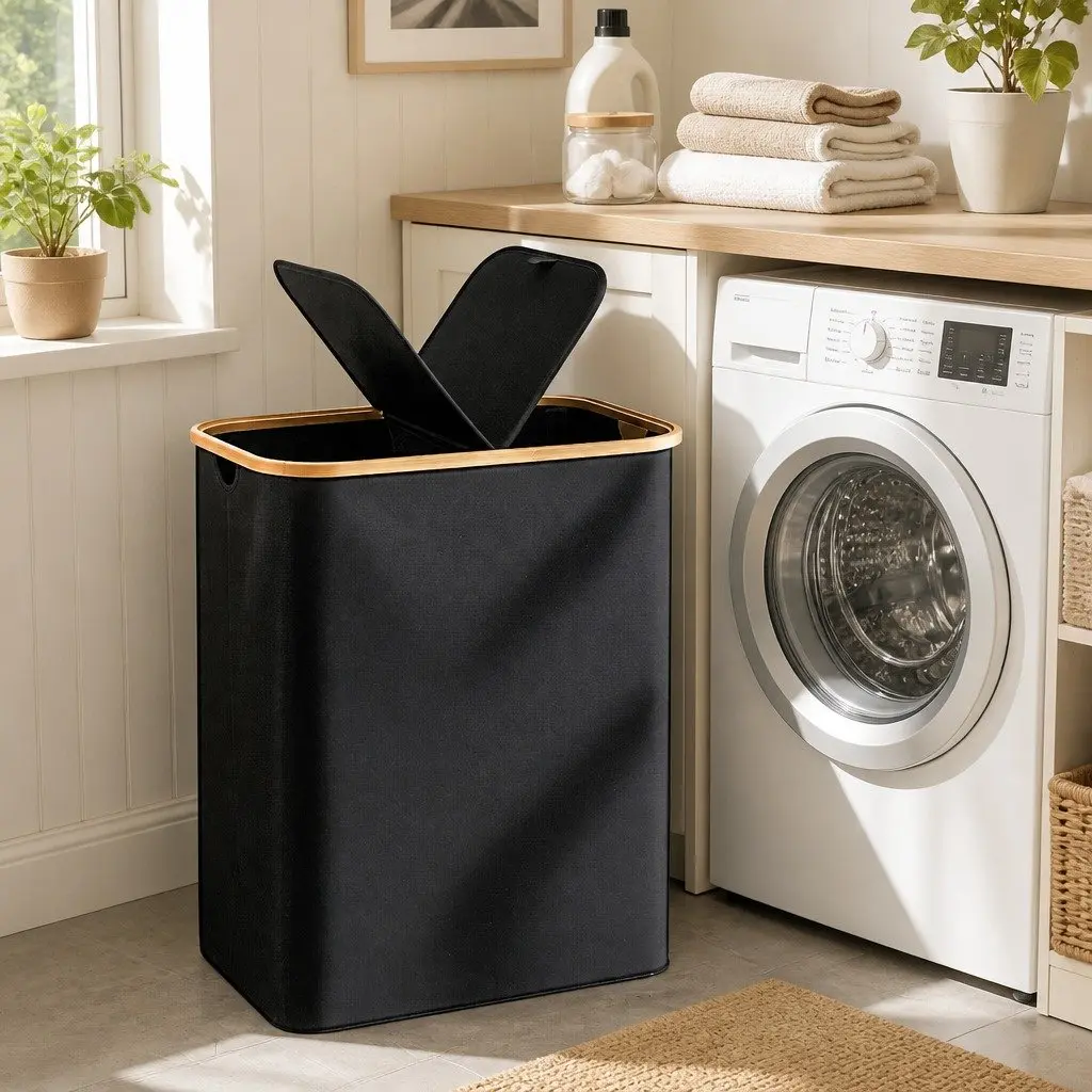 2-Section Laundry Basket for Easy Use