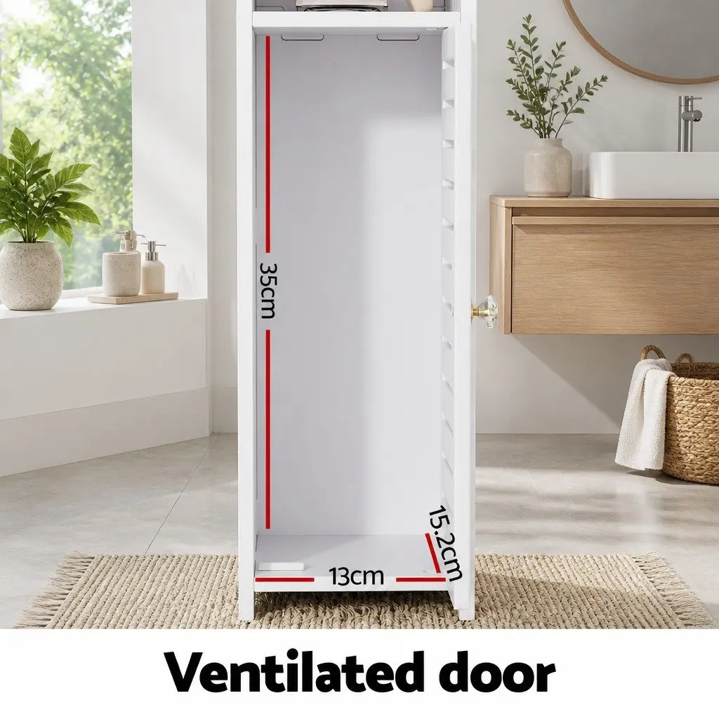 Bathroom Cabinet White 3 Tier Floor Storage Organizer with Toilet Roll Holder and Ventilated Bottom Cabinet