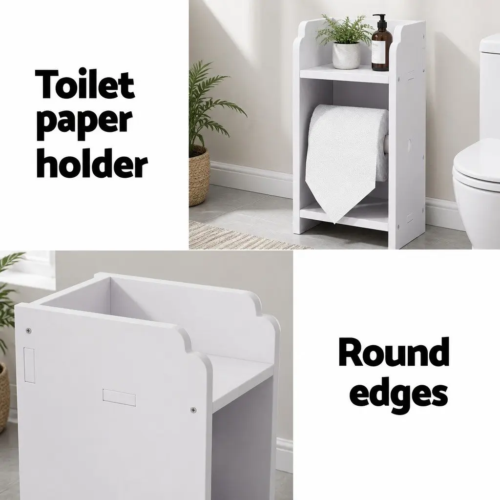 Bathroom Cabinet White 3 Tier Floor Storage Organizer with Toilet Roll Holder and Ventilated Bottom Cabinet