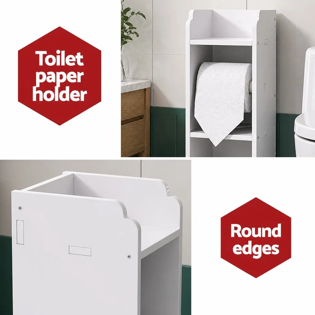 Bathroom Cabinet Toilet Roll Holder Storage 76cm White Cupboard Organiser