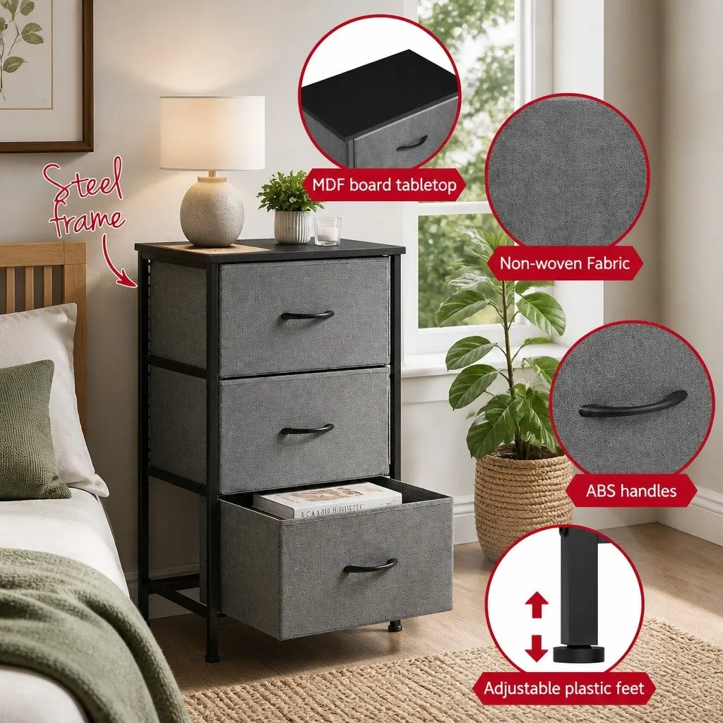 Chest of Drawers Black Set of 2 3 Drawer Storage Dresser Bedroom Tallboy