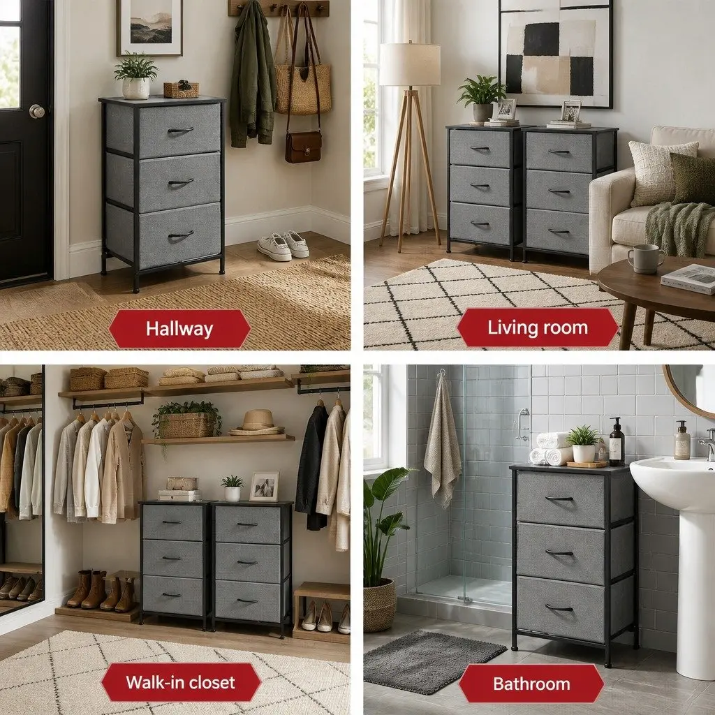 Chest of Drawers Grey 3 Storage Drawer Dresser Bedroom Tallboy Organizer