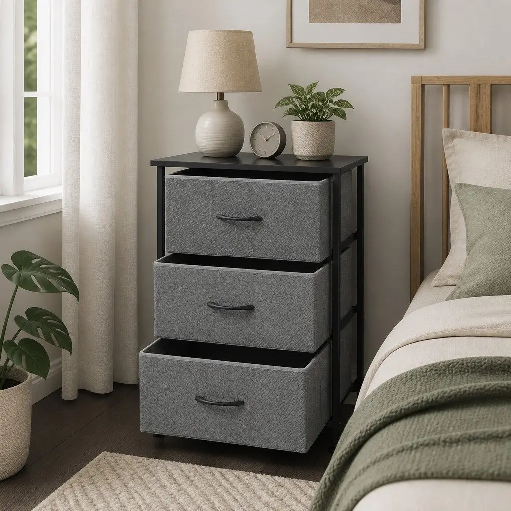 Chest of Drawers Grey 3 Storage Drawer Dresser Bedroom Tallboy Organizer