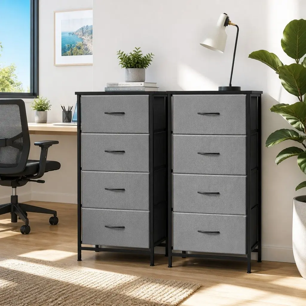 Chest of 4 Drawers Storage Dresser Tallboy Grey Black Bedroom Furniture Set 2