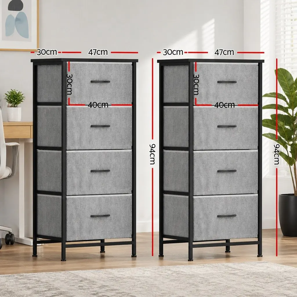 Chest of Drawers Grey 4 Drawers Tallboy Storage Furniture Set 2