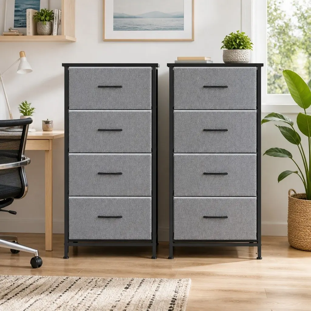 Chest of Drawers Grey 4 Drawers Tallboy Storage Furniture Set 2