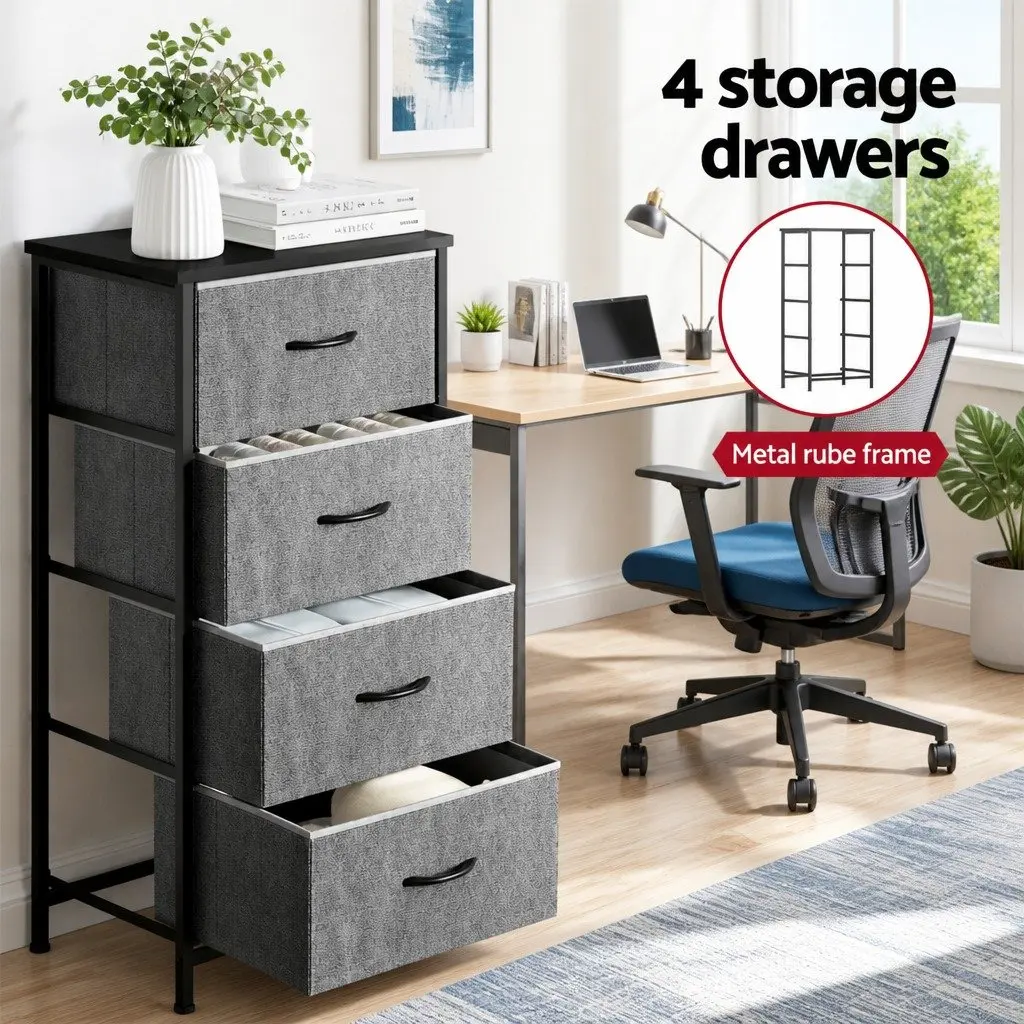 Chest of Drawers Grey 4 Drawers Tallboy Storage Furniture Set 2