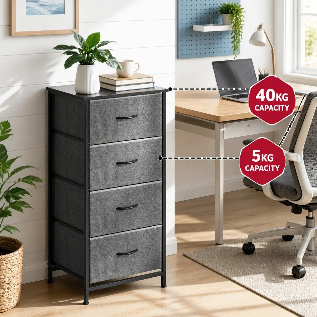 Chest of Drawers Grey 4 Drawers Tallboy Storage Furniture Set 2