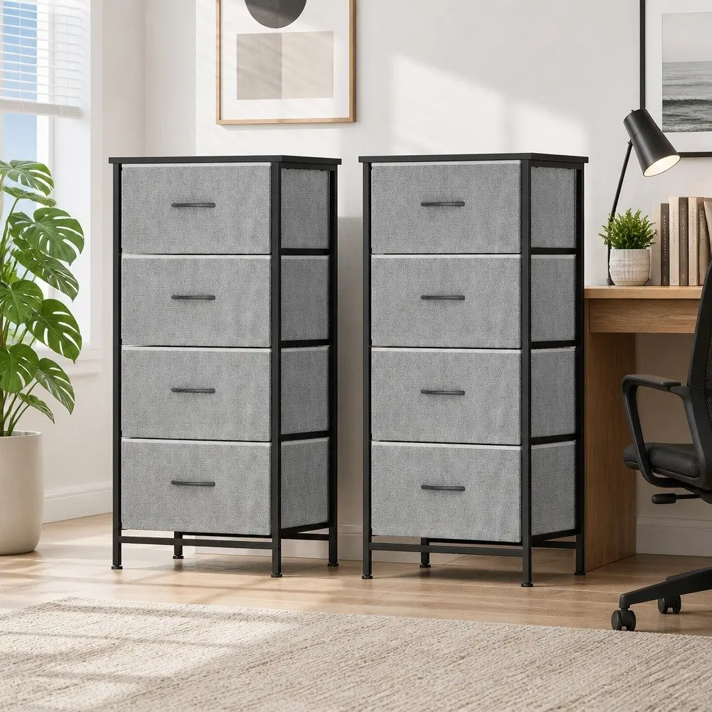 Chest of Drawers Grey 4 Drawers Tallboy Storage Furniture Set 2