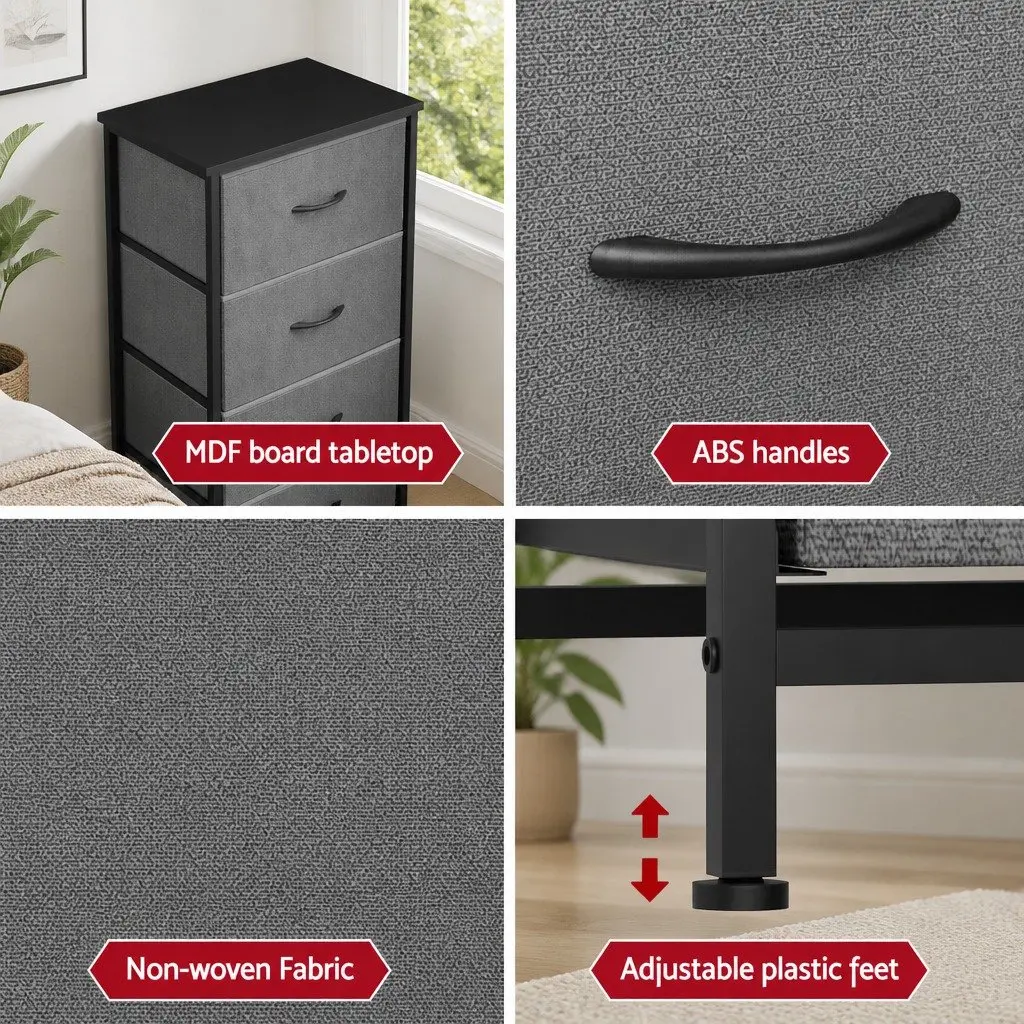 Chest of 4 Drawers Storage Dresser Grey Black Tallboy Bedroom Furniture Unit