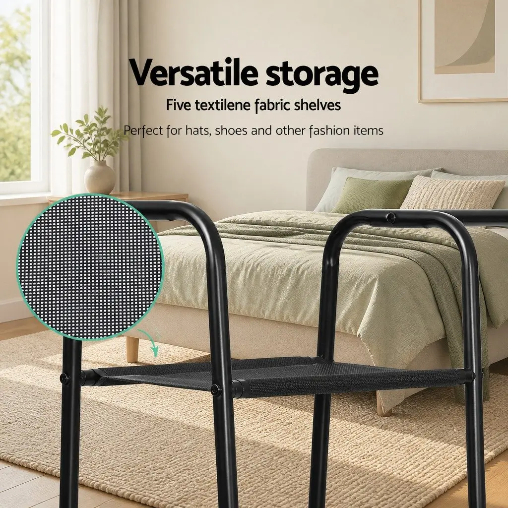 Metal Clothes Rack Black 150cm Sturdy Frame with Five Shelves
